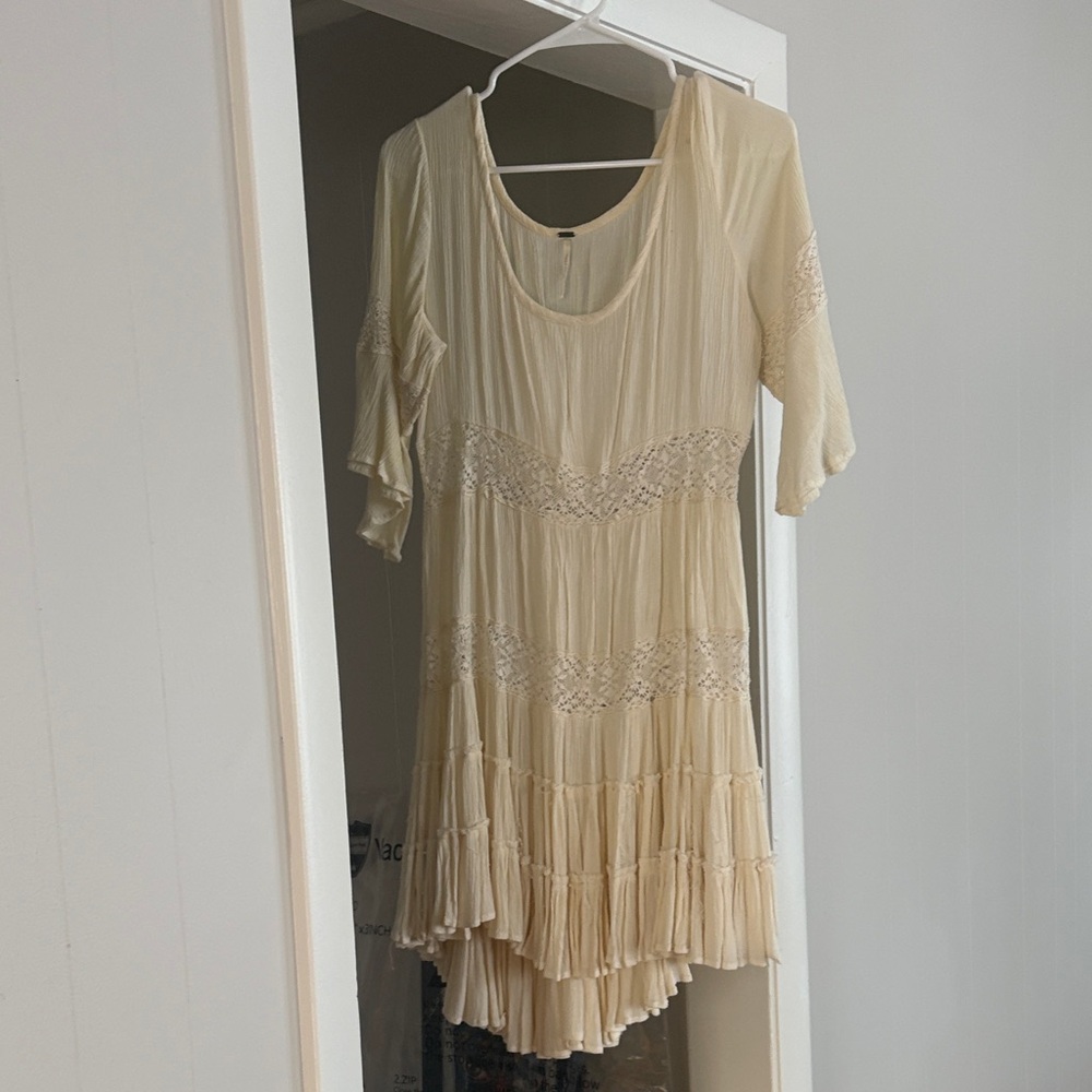 Free People Cream High-Low Lace Trim Dress